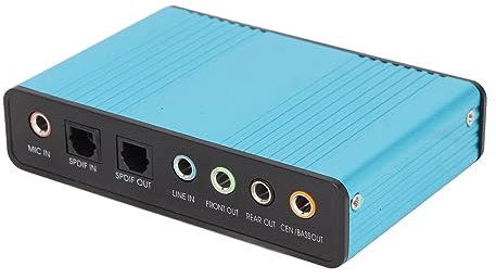 ASHATA Tarjeta de Sonido USB 5.1, Tarjeta de Sonido Externa de 6 Canales con Control de Volumen, Frecuencia de Muestreo de 48 KHz, Adaptador de Audio de Grabación de Reproducción (Blue)