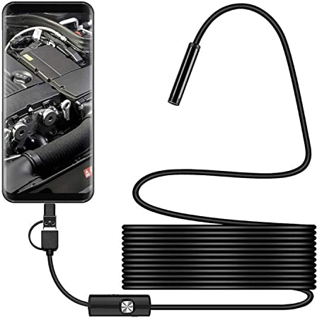 5,5-mm-Kamera-Endoskop-Inspektionsschlangenkamera halbstarres/Flexibles Kabel IP67 wasserdicht für USB, Typ C, Micro-USB, Android-Telefon, Windows, PC,5m,A