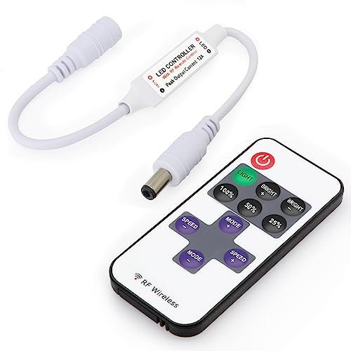 Cube-LED 11Key 5-24V Mini In-line Dimmer Switch RF Wireless Remote Control For Single Color Strip Light LED DC 11-Key Wireless Mini Dimmer Switch for Single Color Strip Lights (5-24V 11Key RF [White])