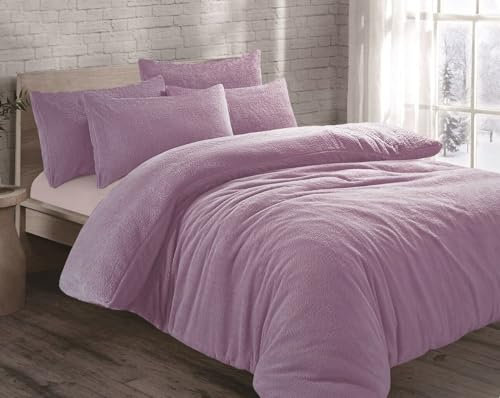 click2style Plush Teddy Fleece Duvet Cover Set Super Soft Warm Cosy Bedding (Lilac, Single)