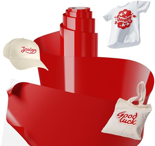 JAVIGA - Vinilo de transferencia de calor, color rojo HTV, rollo de vinilo para planchar de 12 pulgadas x 8 pies, compatible con todas las máquinas de corte y prensa de calor, vinilo rojo HTV para