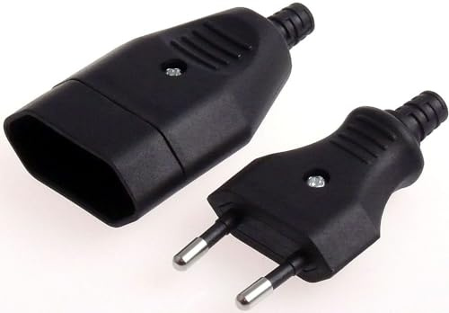 Eurostecker Eurokupplung Flach 2-polig Euro flacher Stecker und Kupplung Flachstecker Flachkupplung Buche Stromstecker zum Schrauben 220V 2,5A in Farben Schwarz TYP:SET Stecker+Kupplung schwarz
