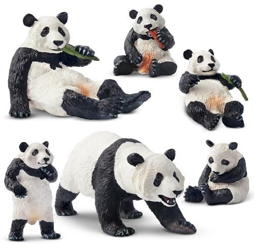 TOYMANY 6 Stück Panda Tiere-Figuren Spielzeug, Realistisches Set mit Dschungeltieren aus Plastik inklusive Bambus & Baby Pandas, pädagogisches Spielzeug Tortenaufsätze Weihnachts Geburtstagsgeschenk