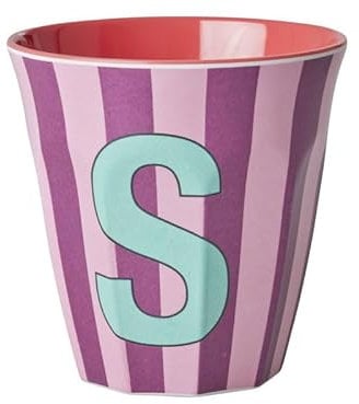 Rice Melamin Becher medium gestreift mit Buchstaben, Modell für Junge Blau-Grüntöne, Größe 9 x 9 cm (S Mädchen)