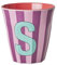 Rice Melamin Becher medium gestreift mit Buchstaben, Modell für Junge Blau-Grüntöne, Größe 9 x 9 cm (S Mädchen)
