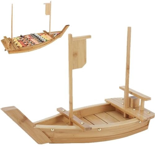 Muteitt Holz-Sushi-Boot-Serviertablett, Gravur, Groß, Natur, Sushi-Platte