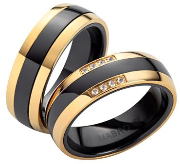 Blue Moon Diamonds Paar Eheringe, Partnerringe Verlobungsringe aus Keramik mit Zirkonia Antragsringe für Sie und Ihn Trauringe Freundschaftsringe Hochzeitsringe | AB3124
