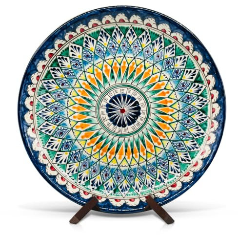 ZARENHOFF Plato de cerámica uzbeko de cerámica de 32 cm de diámetro Mehrob J ляган Plato de cerámica uzbeko para servir plato KaraKalam Uzbeko Ljagan Plate pintado a mano Plato de cerámica (J)