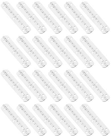 sourcing map Metal Piano Hinges 180 Degree Long Folding Hinges with Screws for Wooden Box, Cabinet Closet, 65x15mm White Nickel, 24 Pcs