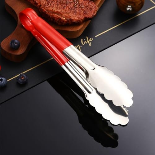 Ollimy Pinzas de cocina – Pinzas de cocina multifunción de acero inoxidable para barbacoa, filete, hamburguesas, pasta, postre, decoración, extracción, cocción al horno (24cm)