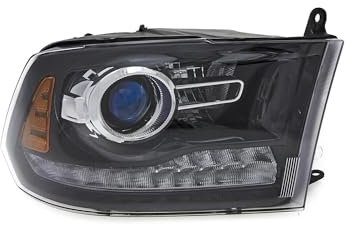 EDA PREMIUM auto Scheinwerfer, Frontscheinwerfer Rechts 68093220AD passend für DODGE RAM 2013-2018, USA, mechanisch, Schwarz, HIR-2, SAE (USA TYPE), mit Glühbirnen