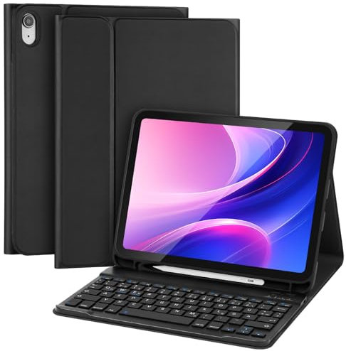 AXFEE Coque Clavier pour i-Pad 10Ème Génération,(2022) Clavier Allemagne AZERTY, Mini Ultra-Mince Housse Clavier, Amovible Clavier Bluetooth avec Pot à Crayons, pour iPad 10-A2696/A2757/ A2777