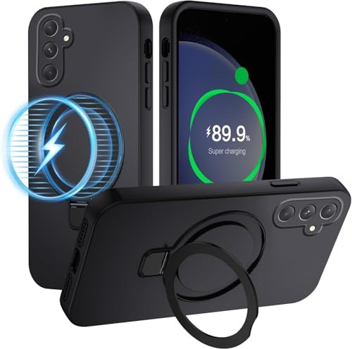 Magnetisch Ständer Hülle für Samsung Galaxy S23 FE Kompatibel mit MagSafe,Verbesserte Flüssiges Silikon Stoßfest Kratzfeste Handyhülle, Schwarz