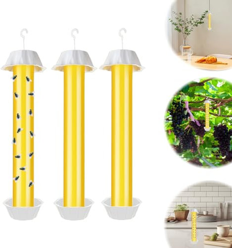 3 Pièces Grand Moucheur Intérieur et Extérieur Pièges à Mouches Suspendus Anti Moustique Fruits Moucheur Convient pour la Cuisine,Le Jardin,Le Restaurant,Jaune Attrape Mouche Extérieur