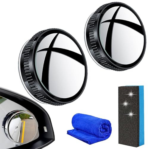 Suction Cup Car Convex Blind Spot Mirror (1 Set / 2 Pcs), 2024 New Blind Spot Mirror with 360° Wide Angle Adjustable, 2 Round HD Glass Convex Rear View Mirrors for Car SUV and Trucks (Black)