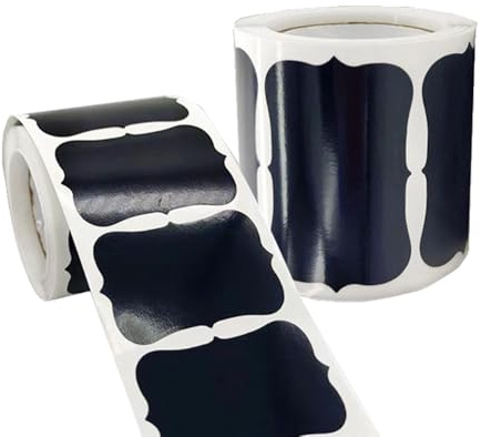 Black Flower Shaped Stickers ，Self-Adhesive Labels, 120 Pieces, 3.5cm/1.38in，5.5cm/2.17in, Black foil Board, for Kitchen Storage, Waterproof, Dishwasher-Safe