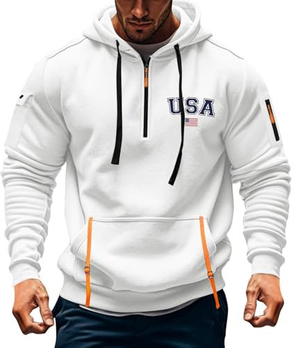 Hoodie Herren Oversize 2024 Winter Pulli Hip Hop Outdoor Kapuzenpullover Winter Dicke Kapuzenpulli Langarm Pullover mit Taschen Kordelzug Casual Sweatshirt Personalisierte Hoodie(White,XXL)