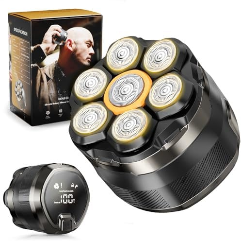 Head Shavers for Men, Dyoonoer Waterproof Cordless Head Shavers for Bald Men, Rechargeable 7D Flexible Electric Head Shaver with Magnetic Blade Head, Wet Dry Use Rotary Head Shaver with LED Display