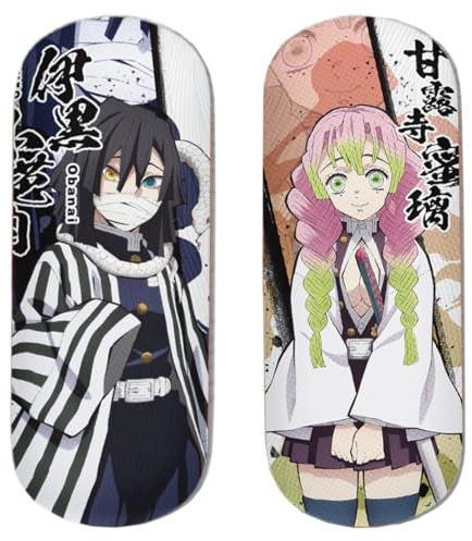 Roffatide Anime Demon Slayer Obanai & Mitsuri Brillenetui 2 Stück Hartschalen-Etui für Brillen Tragbare Schutzhülle für Brillen für Jungen Mädchen