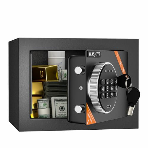 WASJOYE Mini Safe Tresor MöBeltresor Klein, Tresor mit Schlüssel, Kinder mit Zahlenschloss,Elektronisch Wandtresor Haussafe mit SchlüSsel für Zuhause Ausweise Geld Wertsachen Bargeld 6.6L