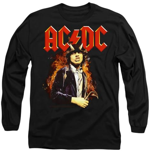 ACDC Fire and Horns Mens Long Sleeve T Shirt, Black, Small