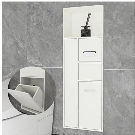 CVERTHAF Niche de Douche, Niche encastrée en Acier Inoxydable, Niche de Douche Flexible, Insert Mural, Poubelle à Monter dans Une alcôve pour Salle de Bain (Blanc, 65 x 30 x 14 cm)