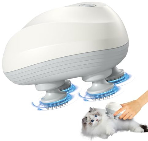 PLLYPE kopfmassagegerät elektrisch, IPX7 Wasserdicht Katzen Massagegerät, Tragbar Haustier Massagegerät, head massager mit 4 Knetköpfen für Ganzkörpermassage HundeköRper Haarwachstum