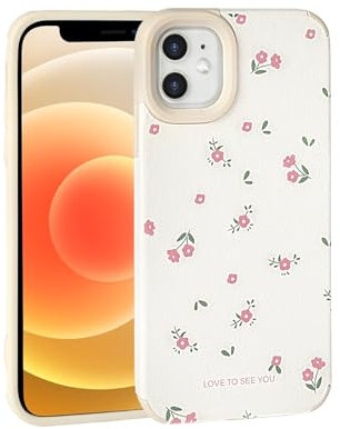 Reownest Schutzhülle für iPhone 12/12 Pro Hülle, Süßes Blumen Muster, Aesthetic Design für Damen und Mädchen, Weiche TPU Silikon, Stoßstange Handyhülle - Beige