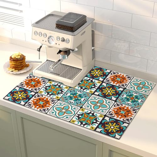 Weldomcor Kaffeemaschine Abtropfmatte 50 X 40 cm, SaugfäHige Kaffeematte Unterlage mit Schmutzabweisender Gummisohle Abtropfmatte Geschirr für Kaffeemaschine, Küche, Spüle, Bad (Rot)