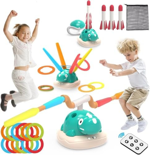 KaeKid Indoor Outdoor Toy for Kids Ages 3+, 3 in 1 Dinosaur Toys/Musical Jump/Ring Toss Game with Remote Control and Music, Birthday Gifts for 3-8 Year Old Boys Girls