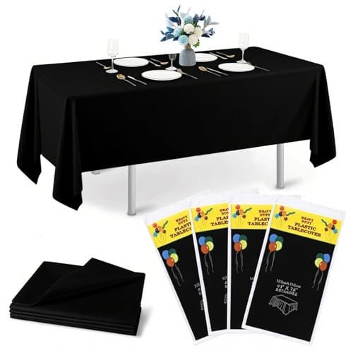 4 Stück Einweg Tischdecke, 137 x 183cm Schwarz Tischdecke | wasserdichte Biologisch Abbaubar Einweg Tischdecken aus Kunststoff für Hochzeit Party Grillen Picknick