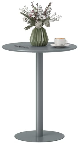 HOMCOM Runder Esstisch für 2 Personen, aus Stahl, für drinnen und draußen, Ø 60 x 72 cm, Grau