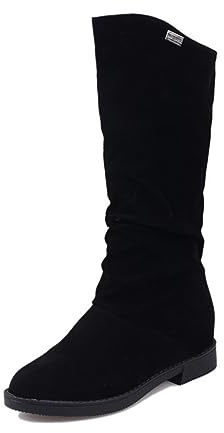 Bottes mi-mollet décontractées et confortables pour femme, bottes de marche élégantes en faux daim, talon bas et épais, vintage, bottes occidentales chaudes à enfiler pour les fêtes en plein air