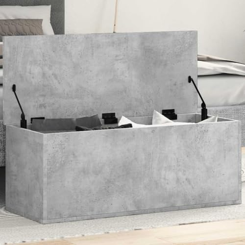 Mokuyary Truhe Betongrau 90x35x35 cm Holzwerkstoff Aufbewahrungs-Truhe, Sitzbank Bank,Betttruhe mit Stauraum Sitztruhe für Flur, Schlafzimmer, Wohnzimmer