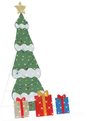 vidaXL Lighted Christmas Tree with 3 Gift Boxes 2D Warm White 150 cm, Living Room, Modern Christmas Tree Decor, Yuletide Light Setup, Festive Home Decoration, LED Holiday Lighting Display