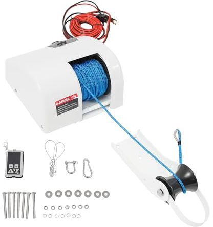 MEHOOSPVN Guindeau d'ancrage pour bateaux, 12 V, treuil électrique avec télécommande, transmission robuste tout en acier pour ancres jusqu'à 25 kg, convient pour l'eau douce et l'eau salée, treuil