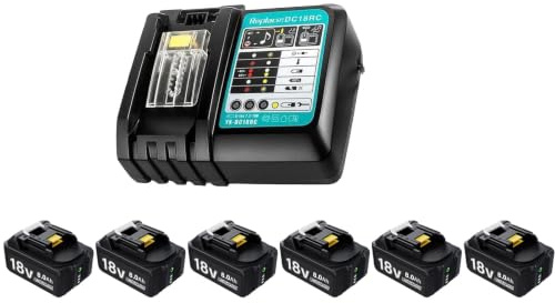 6 X 8000mAh Akku mit Ladegerät Ersatzakku für Ma-Kita Akku 18V BL1830B BL1840 BL1850 BL1850B BL1860 BL1860B BL1815 LXT-400 with LED Werkzeugakku mit Netzteil DC18RC 4A