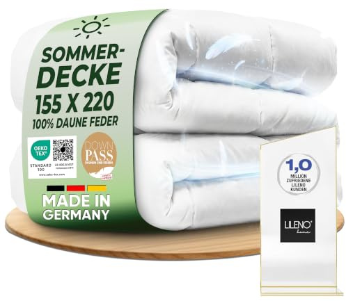 LILENO HOME Feder- und Daunendecke Sommer 155x220 - Flüsterleise & | Wolkenweich - luftig leichte Sommer Federn Daunenbettdecke - Made in DE, Oeko-Tex & 60°C Waschbare