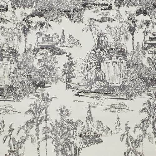 ICYEHAO Black and White Self Adhesive Wallpaper, 44 x 500cm Eden Tropical Palm Trees Castles Peel and Stick Wallpaper Self Adhesive Furniture Wrap for Living Room,Bathroom,Drawer,Cabinets
