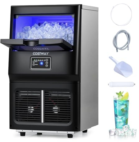 COSTWAY Machine à Glaçons Commerciale Professionnel, 25-30 kg/24 h, Ice Maker Acier Inoxydable, Auto-Nettoyage, Filtre à Eau, 24 Cubes par Cycle, Storage de 5 kg, Maison, Bar, Restaurant, Café