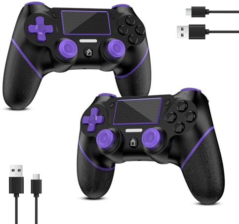 Reddening pour manettes PS4 2 Pack, manette PS4 pour PS4/Pro/Slim/PC, gamepad joystick avec touche turbo/touche retour/double vibration/gyroscope 6 axes/panneau tactile