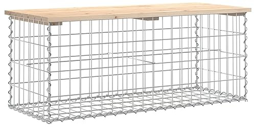 HFMDRMU Panca da giardino in gabbione con seduta compatta in legno di pino massiccio, dimensioni 103 x 44 x 42 cm, robusta base per gabbione per esterni, panca a gabbione con imbottitura in pietra