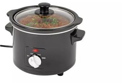 1.5L Compact Slow Cooker, Small Crock Pot with Keep Warm Function, Removable Ceramic Bowl & Glass Lid, 3 Heat Settings, Black, 120W