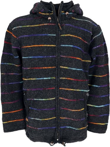 GURU SHOP Kuschelige Gefütterte Strickjacke, Gestreifte Wolljacke Nepaljacke - Modell 9, Herren, Wolle, Size:XXL
