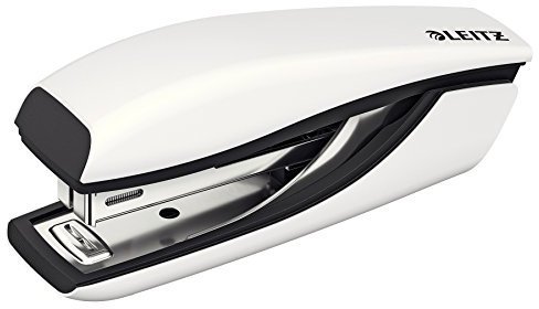 Leitz Mini-Heftgerät, 10 Blatt Tacker mit 1000 Heftklammern, Hefter aus Metall mit Kunststoffelementen, WOW Serie, Weiß, 55281001
