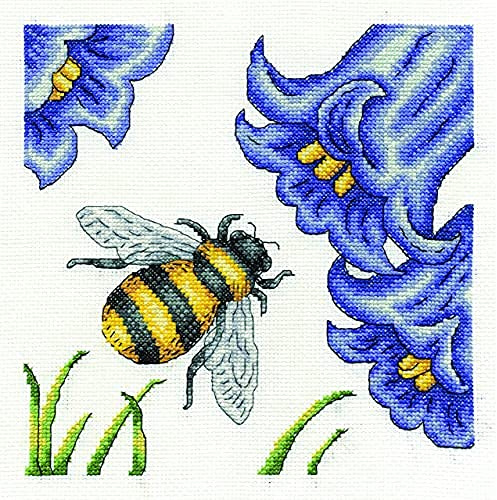 DMC Cross Stitch Kit - Bee and Bluebells (1539), 100% Cotton