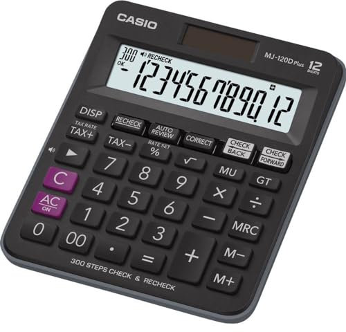 Casio Tischrechner kompakt mit Check & Correct Funktion, MJ-120DPLUS, schwarz