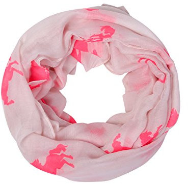 AnJuHoPa Halstuch Loop Schal Schlauchschal Pferdmotiv gewebt Viskose frische Farben Damen rosa weiß
