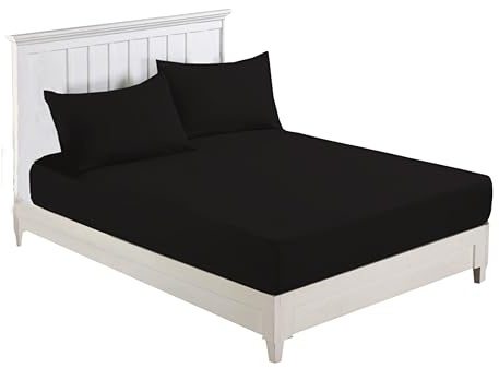 R&Z Plain Luxury Polycotton Fitted Sheet Single, Double, King, Super King, 4FT (Black, Super King)