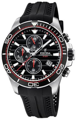 Festina Uhr Für Herren F20370/6 Outlet Silber Edelstahl Case SchwarzSilikon Band